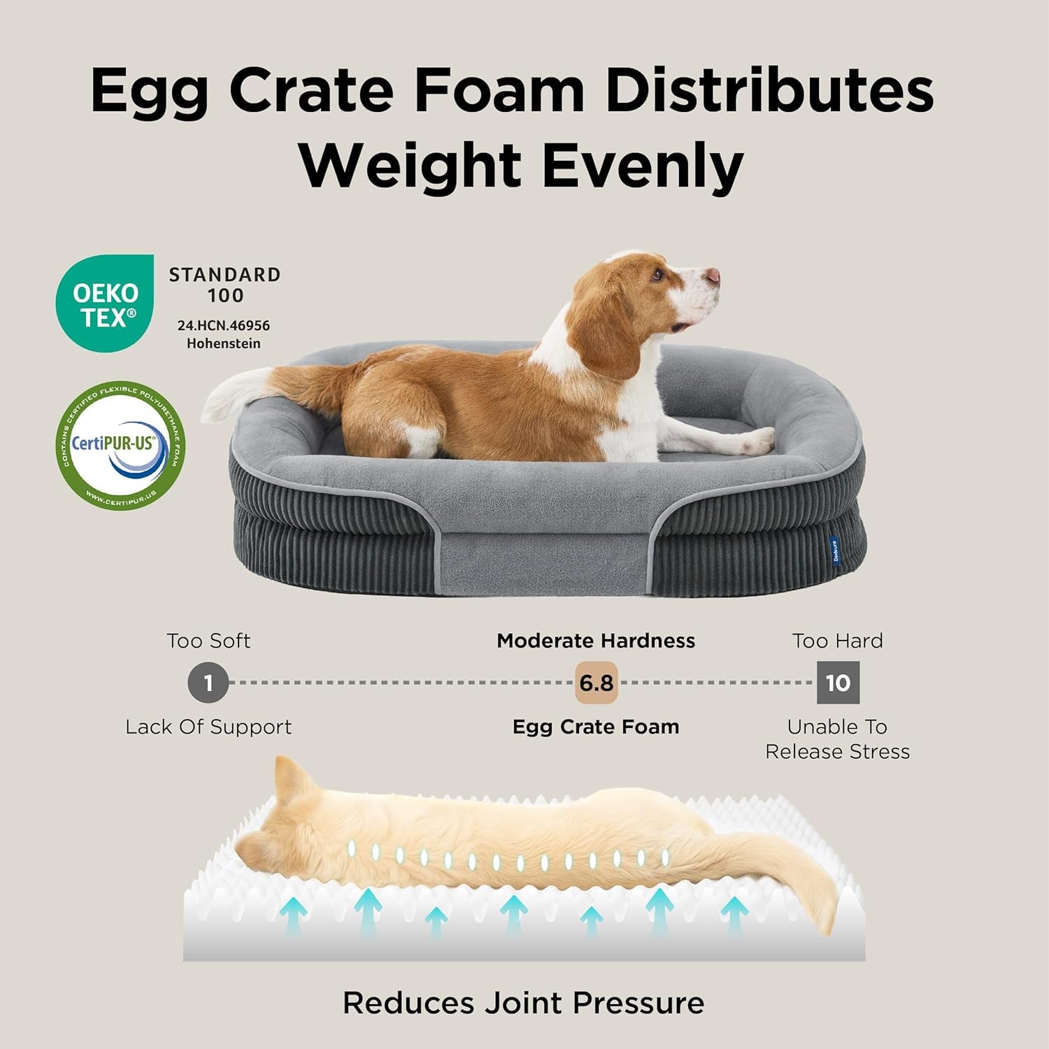 Bedsure XL Orthopedic Dog Beds Large Sized Dog - 360° Oval Bolster Large Dogs Bed for Senior Dogs with Waterproof Washable Cover, Extra Large Comfort Pet Sofa Couch with Ultra-Soft Fleece, Grey, 42"