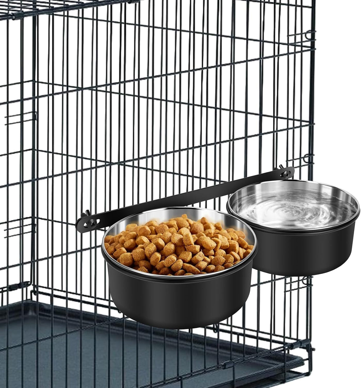 Yummy Sam Hanging Pet Dog Food Water Bowl for Cage, Black, 44 +44 OZ