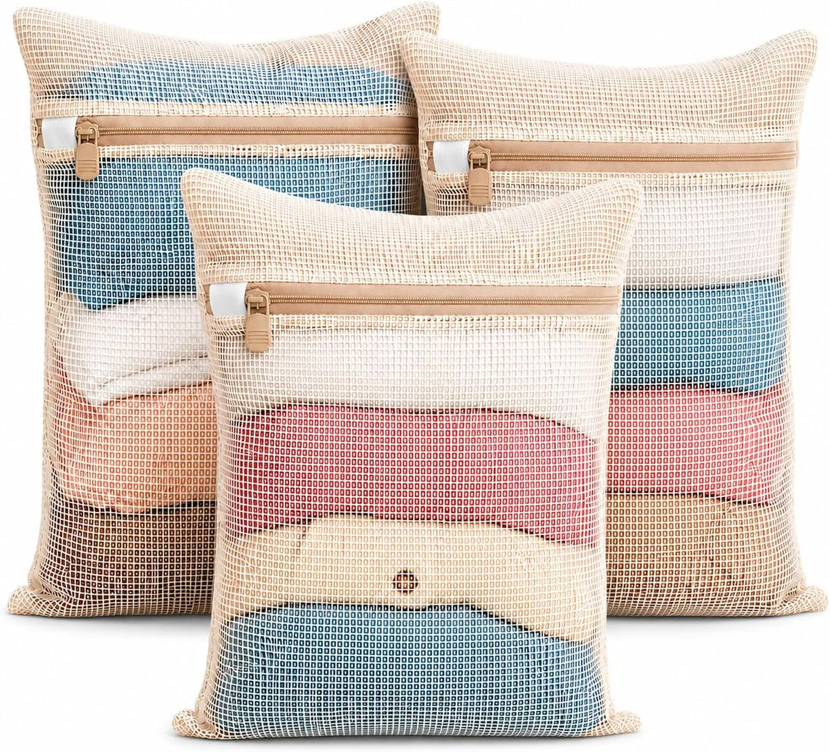 3-Piece Set Extra-Large 20×23.6 Inch Durable Organic Cotton Mesh Laundry Bags, with Sturdy Zippers and Breathable Mesh, Perfect for Delicate Items like Underwear, Clothes, Pants, and Socks.
