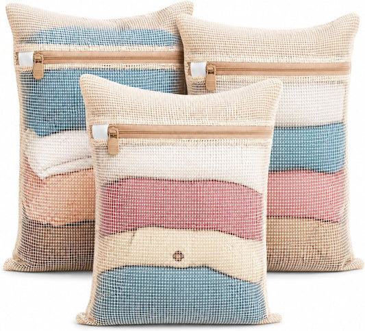 3-Piece Set Extra-Large 20×23.6 Inch Durable Organic Cotton Mesh Laundry Bags, with Sturdy Zippers and Breathable Mesh, Perfect for Delicate Items like Underwear, Clothes, Pants, and Socks.