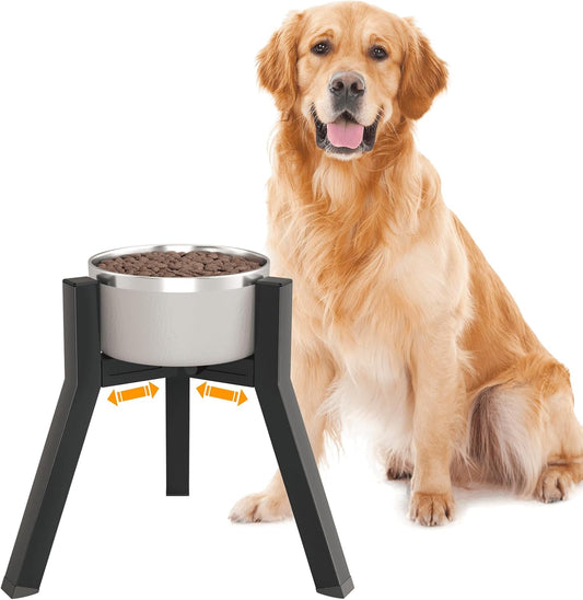 Dog Bowl Stand for Medium Large Dogs, Adjustable Width Elevated Dog Bowls 7-10.6", Raised Dog Food Water Bowls, 11 Inch Tall Single Holder, Black,Bowl Not Included
