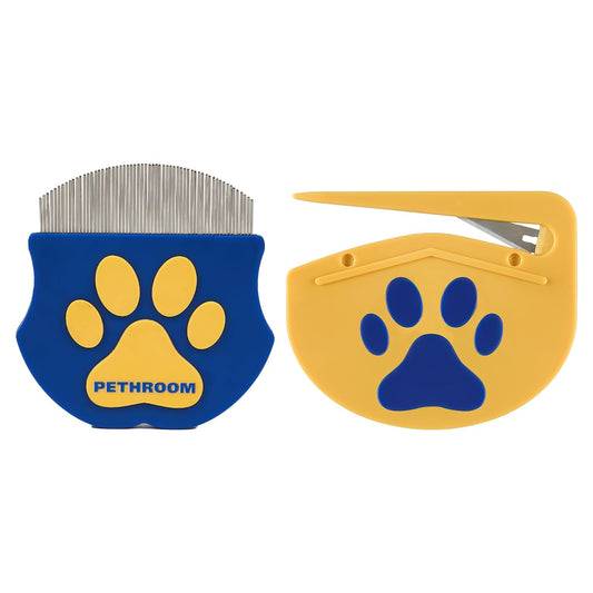 Easy Facial Comb & Matt Splitter – Gentle Tear Stain & Mat Remover for Dogs & Cats, Ultra-Fine Stainless-Steel Teeth & Safe Dematting Blade for Painless Grooming