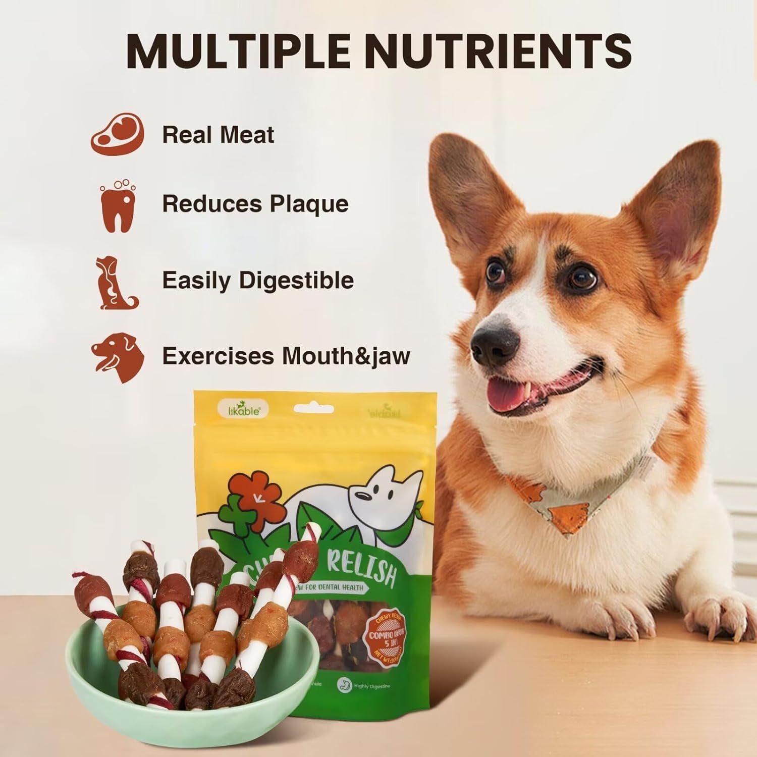 Likable Pets Dog Treats Kabobs with Fresh Duck,Chicken,Carrot,Chicken Liver-Easily Digestible,Exercises Mouth&Jaw-Healthy Dental Treats for All Dogs-Keeps Pet Happy&Healthy 7.05 Oz（Pack of 1）
