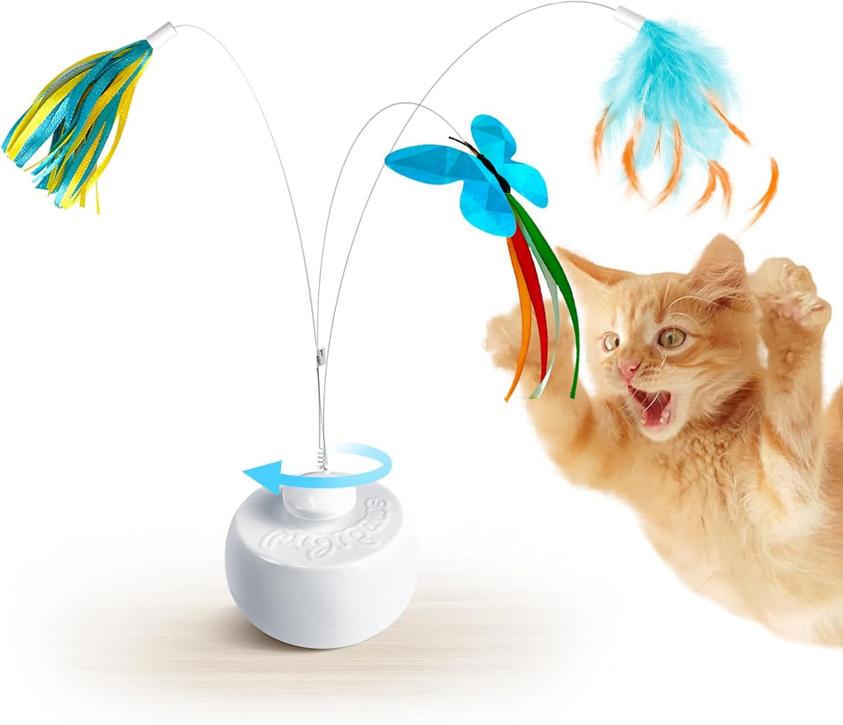 Migipaws Interactive Cat Toys, Butterfly & Feather Kitten Toy,Automatic Spinning Ball for Indoor Bored Cats,Self Play Intelligent Touch Senser, 3 Replacements