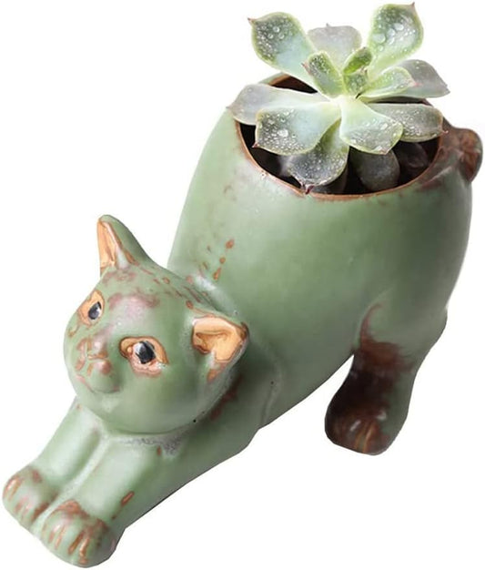 123Arts Ceramic Succulent Flower Pot,Cat Shape Succulent Flower Pot