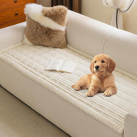 MYSKY HOME Couch Covers for Sofa, 3 Cushion Sofa, Cream, 27.6" X 70.9"