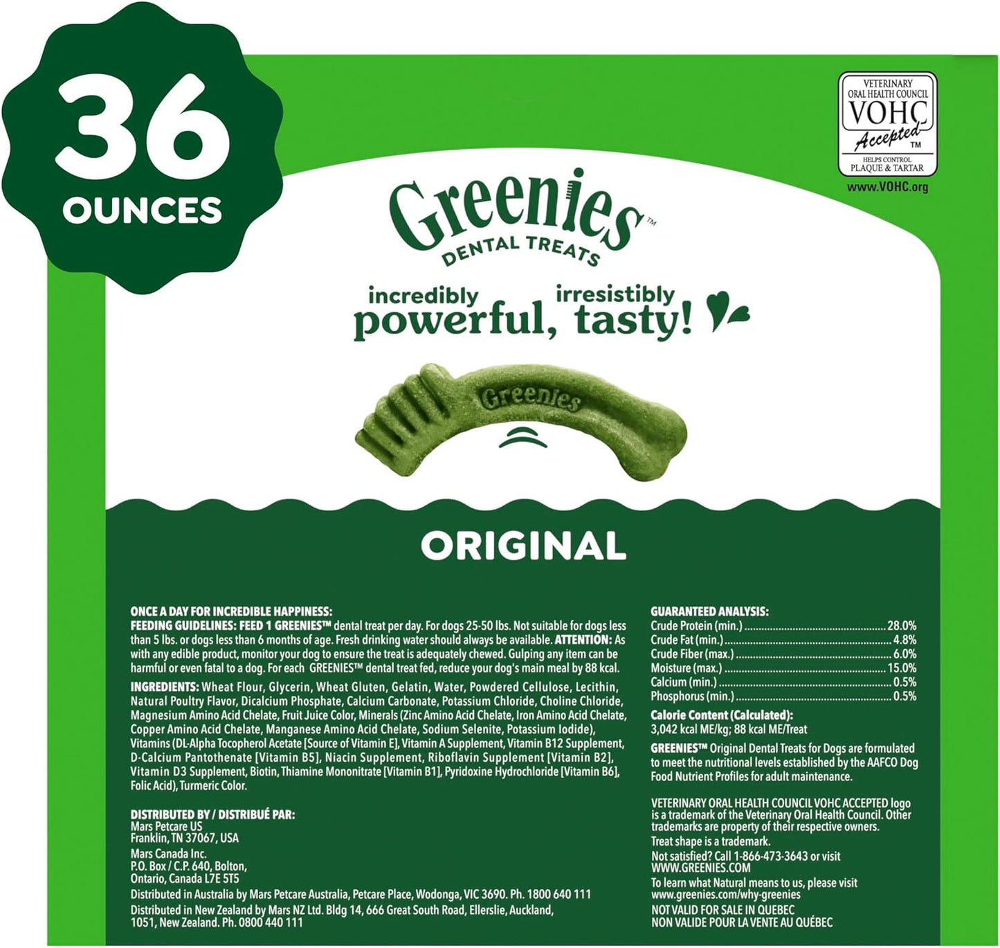 Greenies Veterinarian-Recommended Adult Natural Dental Dog Treats Regular Size, Dog Dental Chews, Original Flavor, 36 Oz. Pack, 36 Count