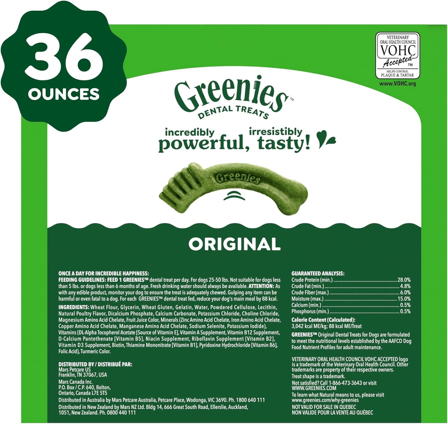 Greenies Veterinarian-Recommended Adult Natural Dental Dog Treats Regular Size, Dog Dental Chews, Original Flavor, 36 Oz. Pack, 36 Count