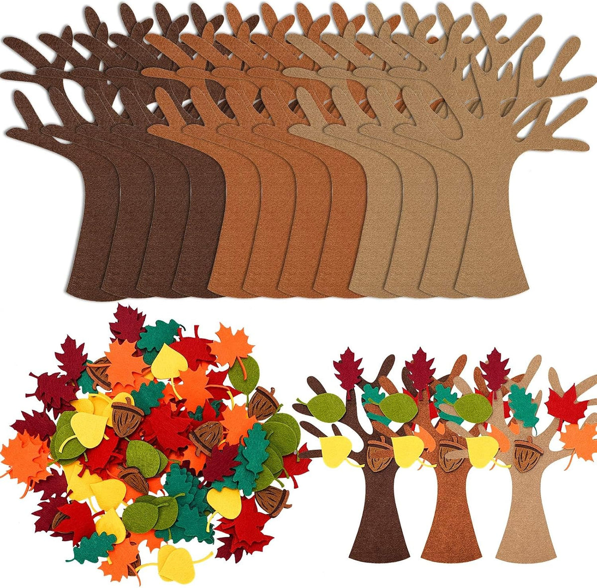 Whaline 192 Pcs Fall Tree of Thanks Felt Craft Kit Autumn Trees Maple Leaves Ornaments Felt Board for DIY Art Craft Fall Thanksgiving Party Gift Supplies Home Classroom Door Wall Hanging Tree Decor