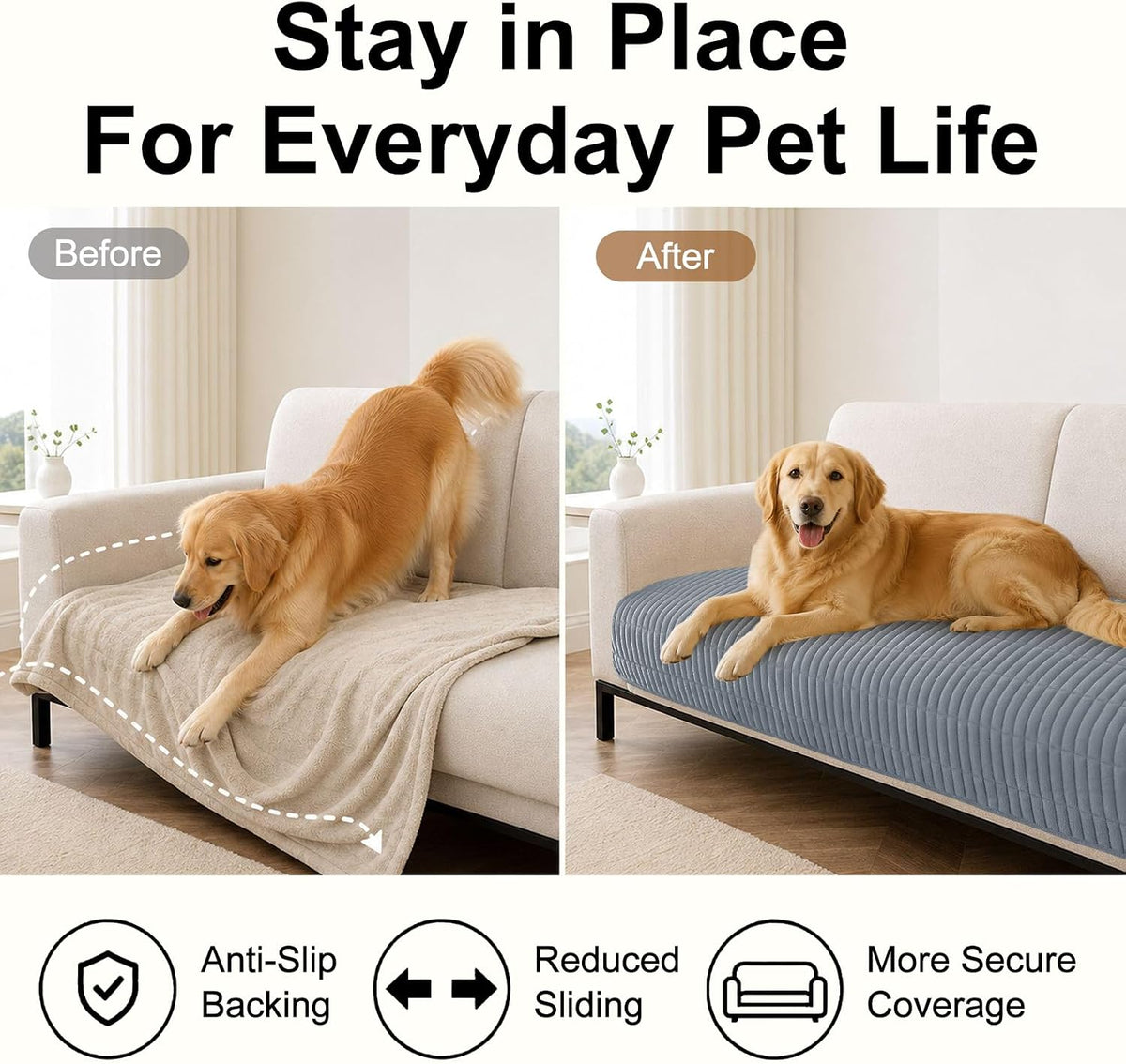 Smiry Couch Covers for Dogs, Non Slip Plush Washable Sofa Cover for Pets