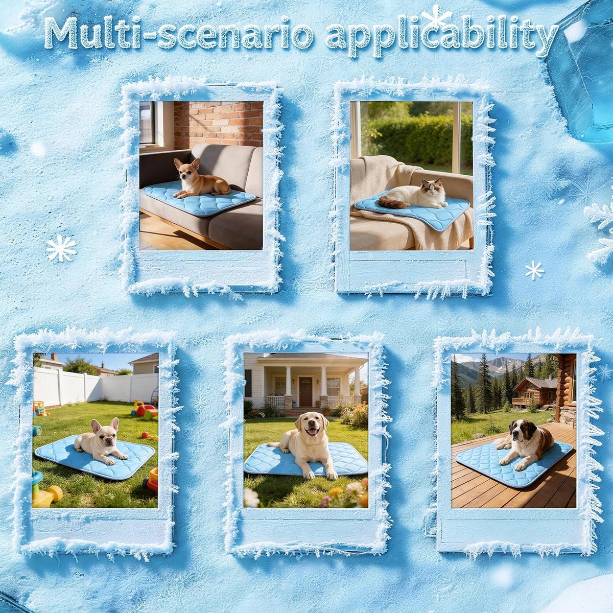 Cooling Mat for Dogs Extra Large 43" X 31", Cooling Pet Bed Outdoor & Indoor Use W Ice Silk Fabric, Summer Cool Pad for Dogs, Non-Slip Washable Pet Blanket for Crate Kennel Travel (Cryo Ice Blue)