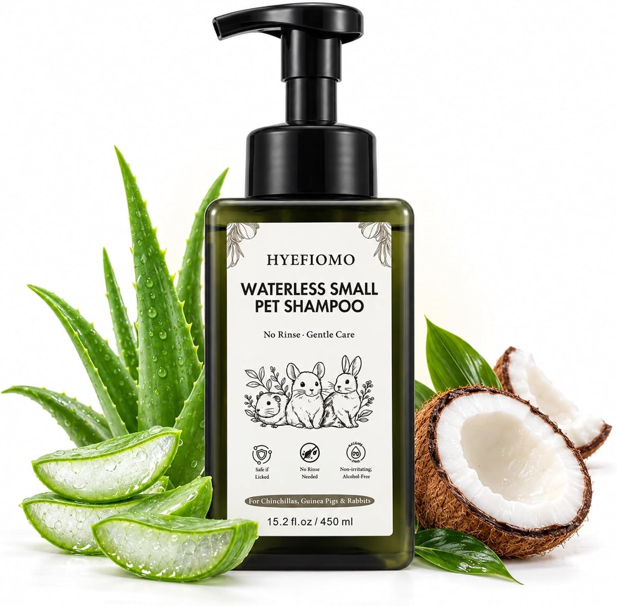 15.2 Oz Large Capacity Waterless Small Animal Shampoo - No Rinse Dry Foam for Guinea Pig, Bunny, Ferret - Essential Pet Grooming Kit & Odor Eliminator