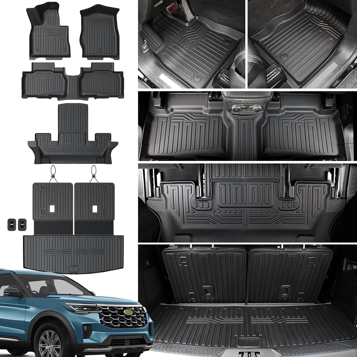 Floor Mats for Ford Explorer 2020-2027 6 Seats W/Captain Chair