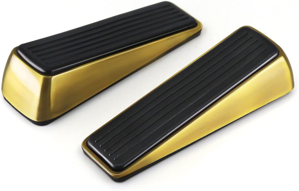 2-Pack Gold Door Stop Wedges, Weighted Metal Stoppers for Heavy Doors