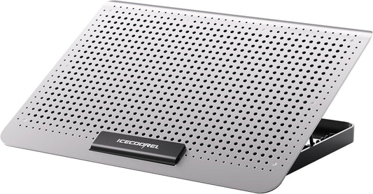 ICE COOREL Aluminum Laptop Cooling Pad, Laptop Cooler Stand with 7 Height Adjustable, Laptop Fan Cooling Pad for Laptop 12-15.6 Inch, Notebook Cooler Pad with Two USB Port (Silver)