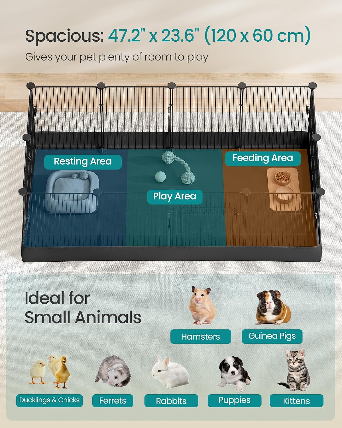 SONGMICS Guinea Pig Cage, Steel Wire Small Animal Enclosure