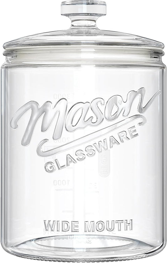 Ritayedet 1 Gallon Glass Cookie Jar with Airtight Lid, Wide Mouth Mason Jar