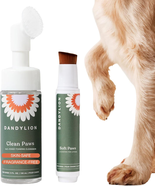 Dandylion Dog Paw Cleaner and Paw Balm Brush Duo, Foam Wash, Fragrance-Free