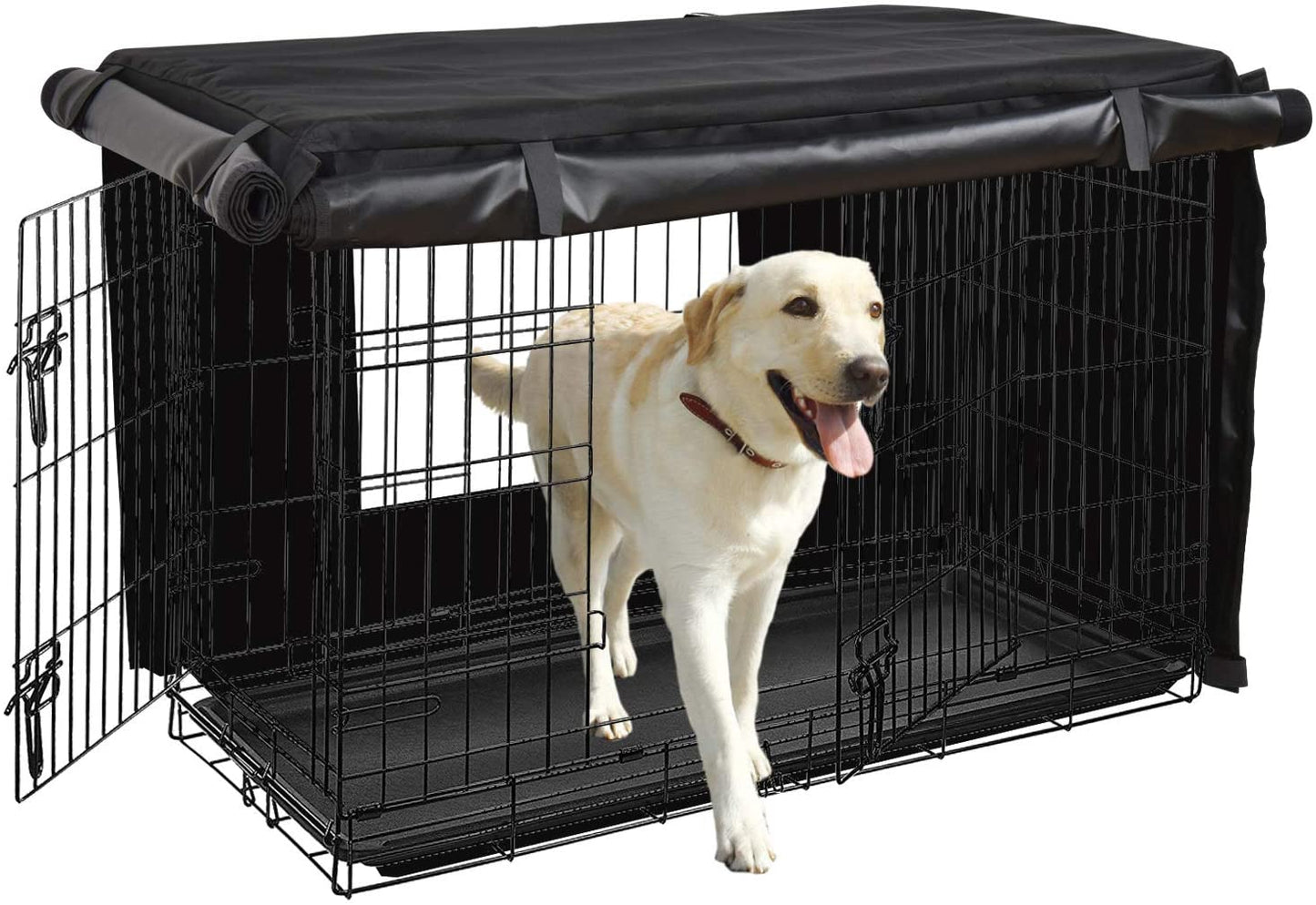 HONEST OUTFITTERS Dog Crate Cover 42 Inch Dog Kennel Cover for Large Dog, Heavy Duty Oxford Fabric,With Double Door, Pockets and Mesh Window (43L X 29W X 30H,Black)