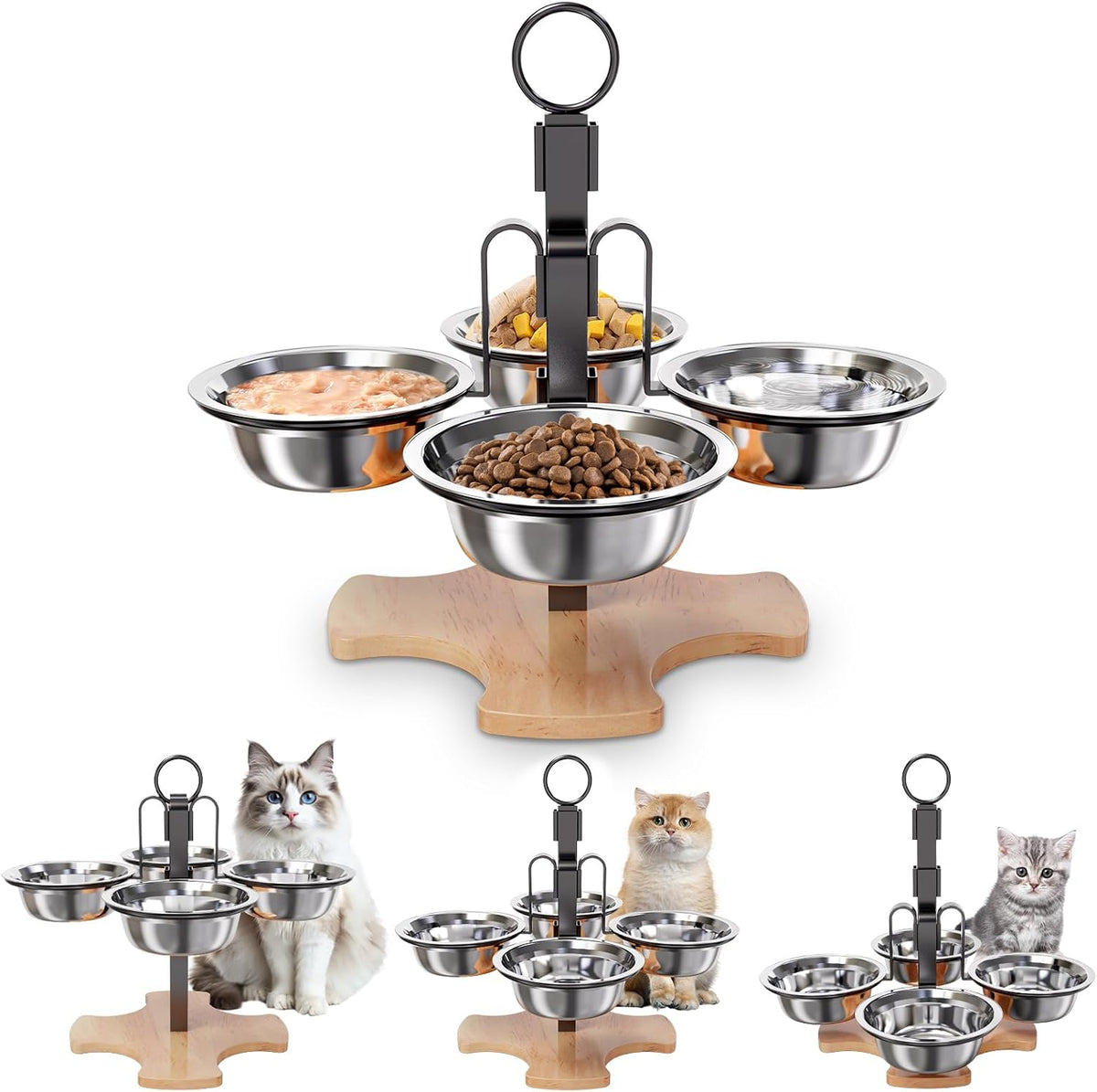Adjustable Elevated Cat Bowls with Stand, Raised Food & Water Bowl Set
