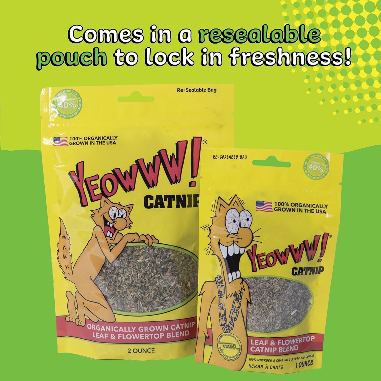 Yeowww! Organically Grown Catnip for Cats - 2Oz Pouch - Premium Leaves & Flower Tops - No Fillers - Chemical-Free - Grown in the USA