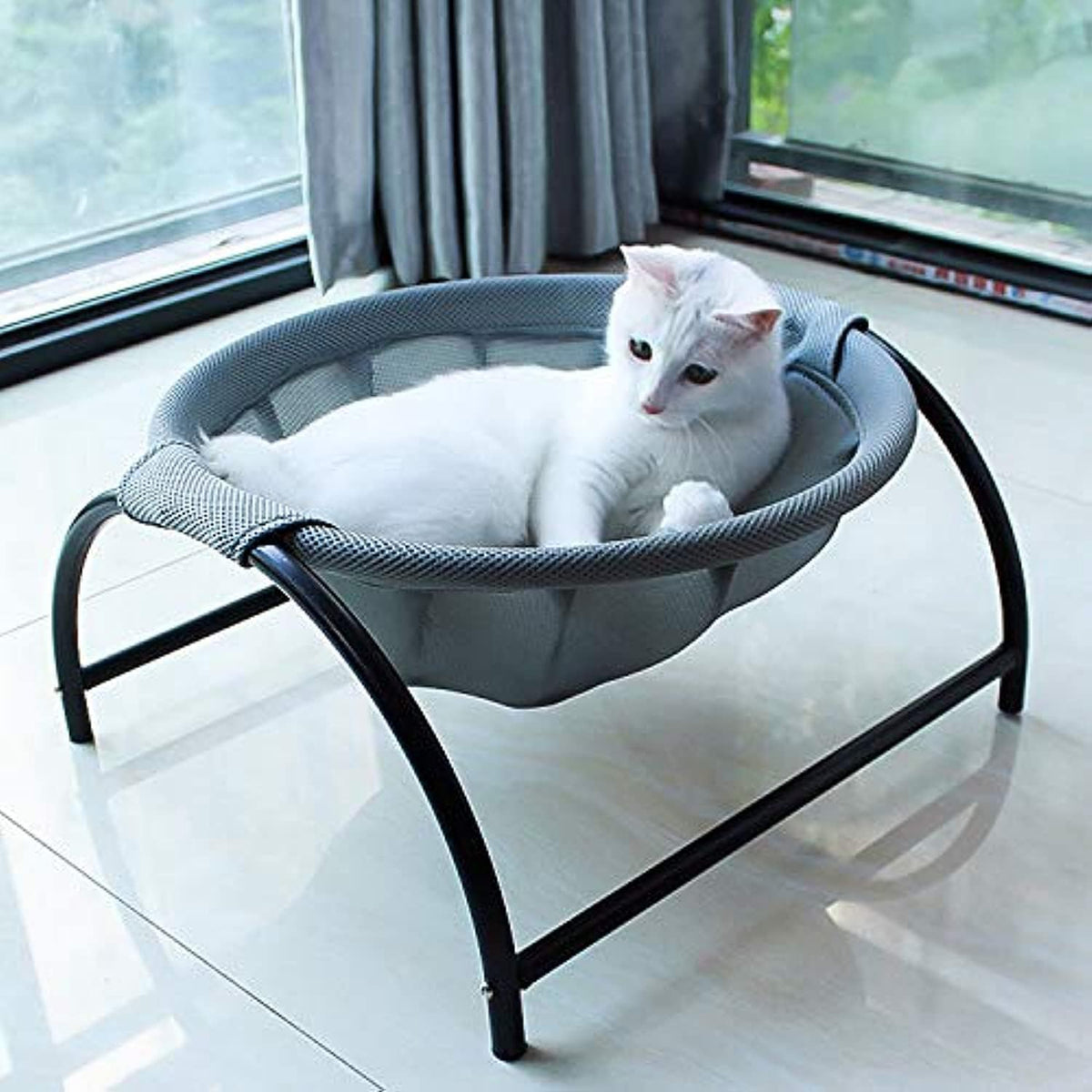 JUNSPOW Cat Bed Sleeping Cat Hammock, 16.9In X 16.9In X 9.5In, Grey