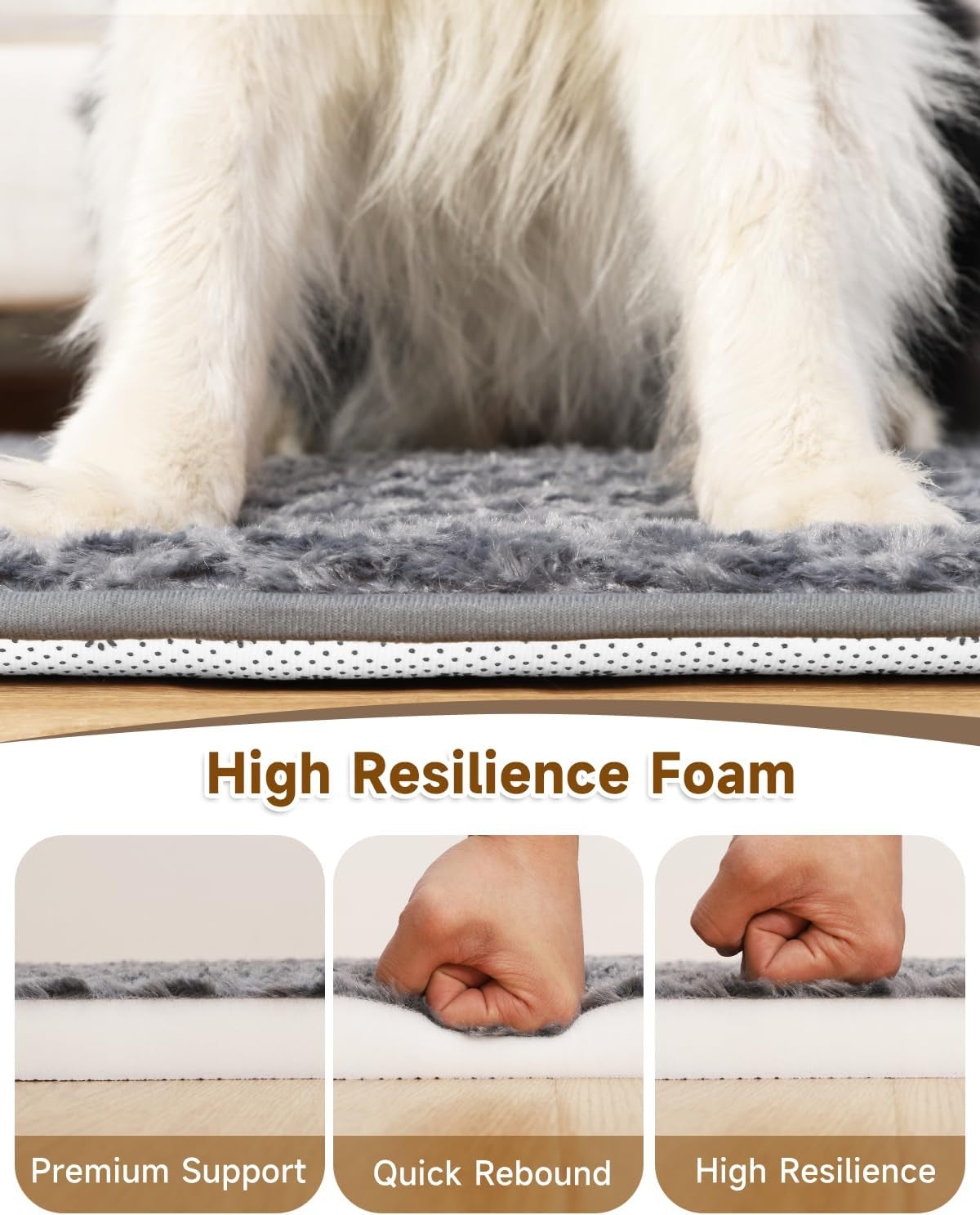 Dog Bed for Crate High Resilience Foam Crate Pad Mat for Medium Large Dogs Washable Anti-Slip,35" X 22",Dark Gray