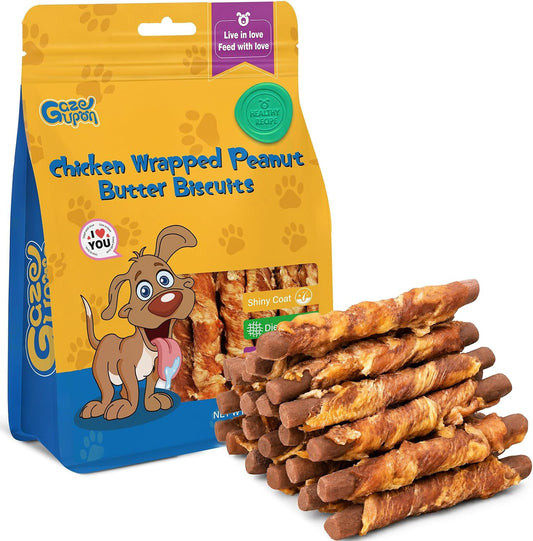 Gazeupon Chicken Wrapped Peanut Butter Dog Biscuit Rawhide Free Dog Treats