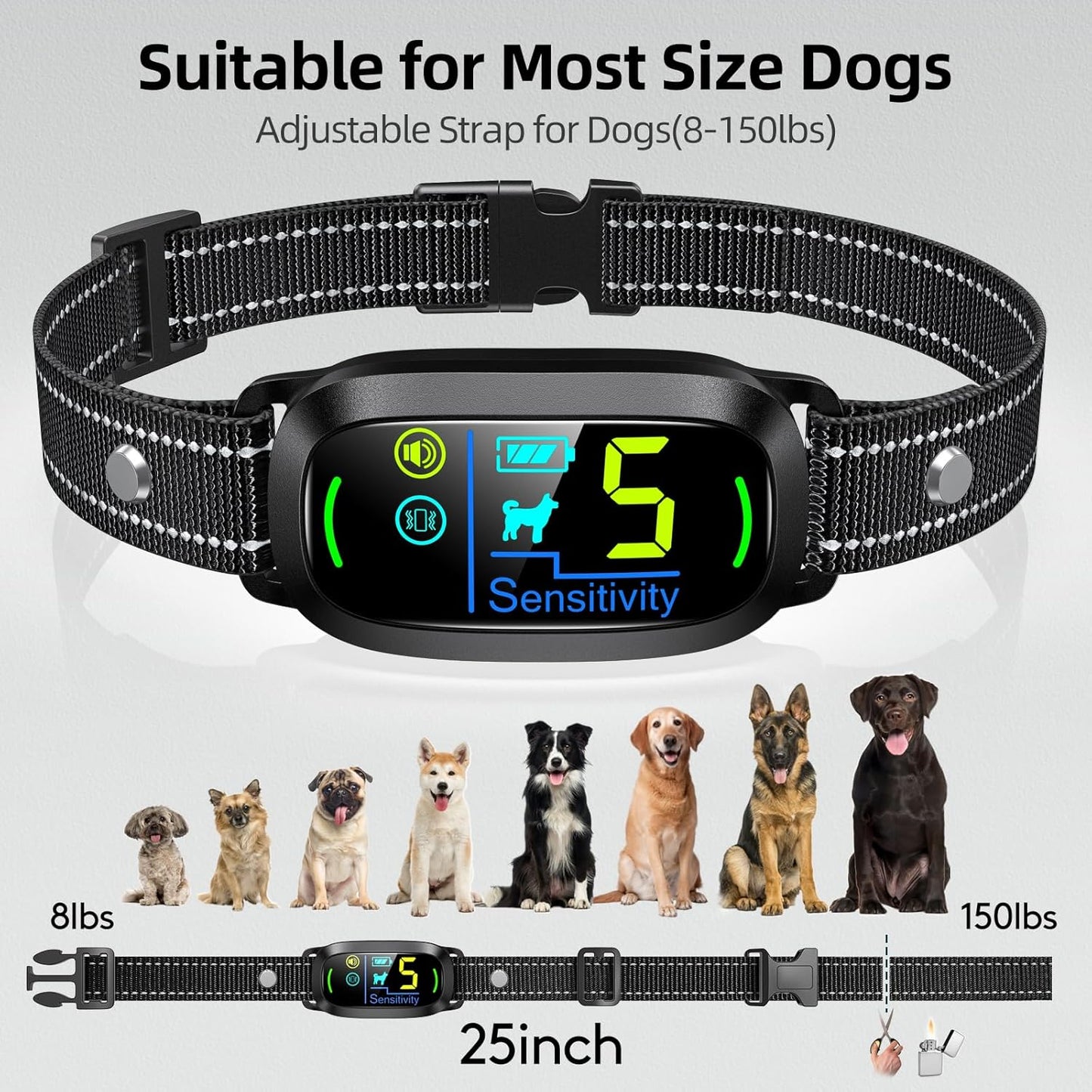 FAFAFROG Dog Bark Collar, Rechargeable Smart Collar, anti Barking Training Collar with 5 Adjustable Sensitivity Beep Vibration, Bark Collar for Large Medium Small Dogs (Black)