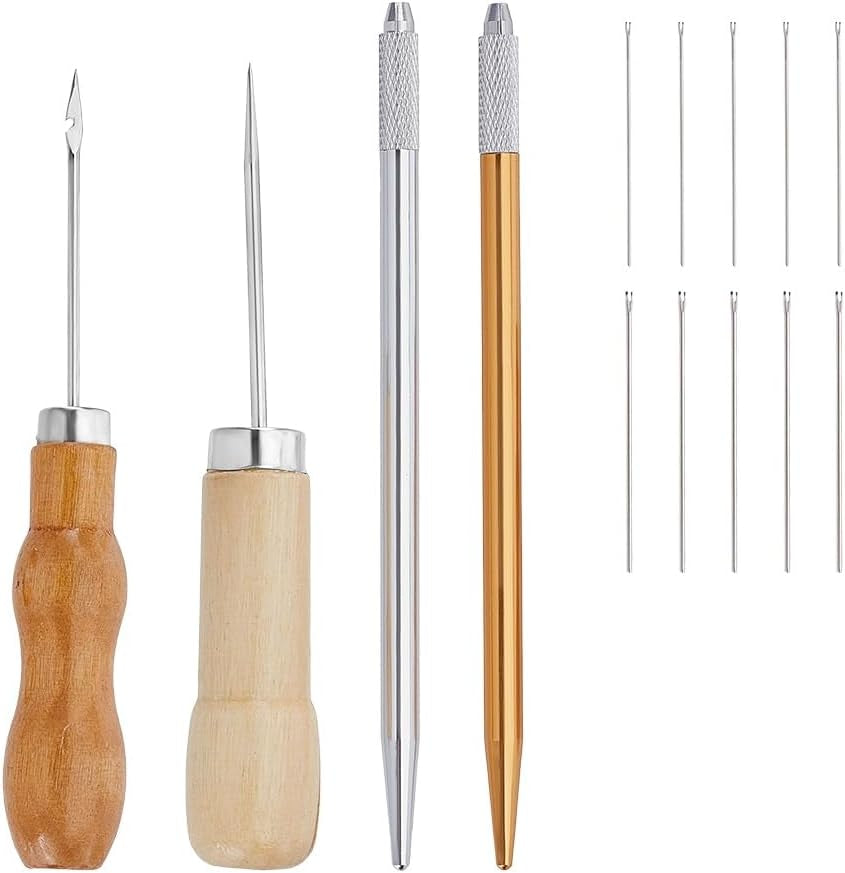 AHANDMAKER 2Pcs 2 Colors 304 Stainless Steel Hair Rooting Tool with Awl Pricker Sewing Tool and Ventilating Needles, Doll Hair Making Kit for DIY Handle Doll OB BJD Wig