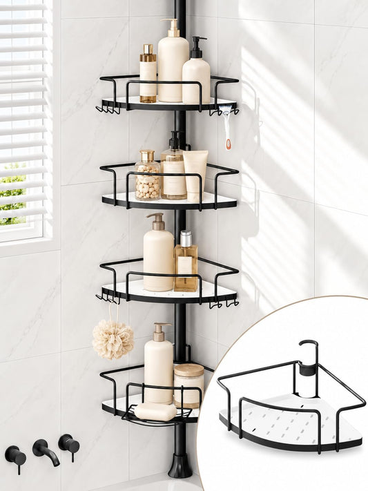 ALLZONE Two-Tone Corner Shower Caddy Tension Pole for Bath Shampoo Storage