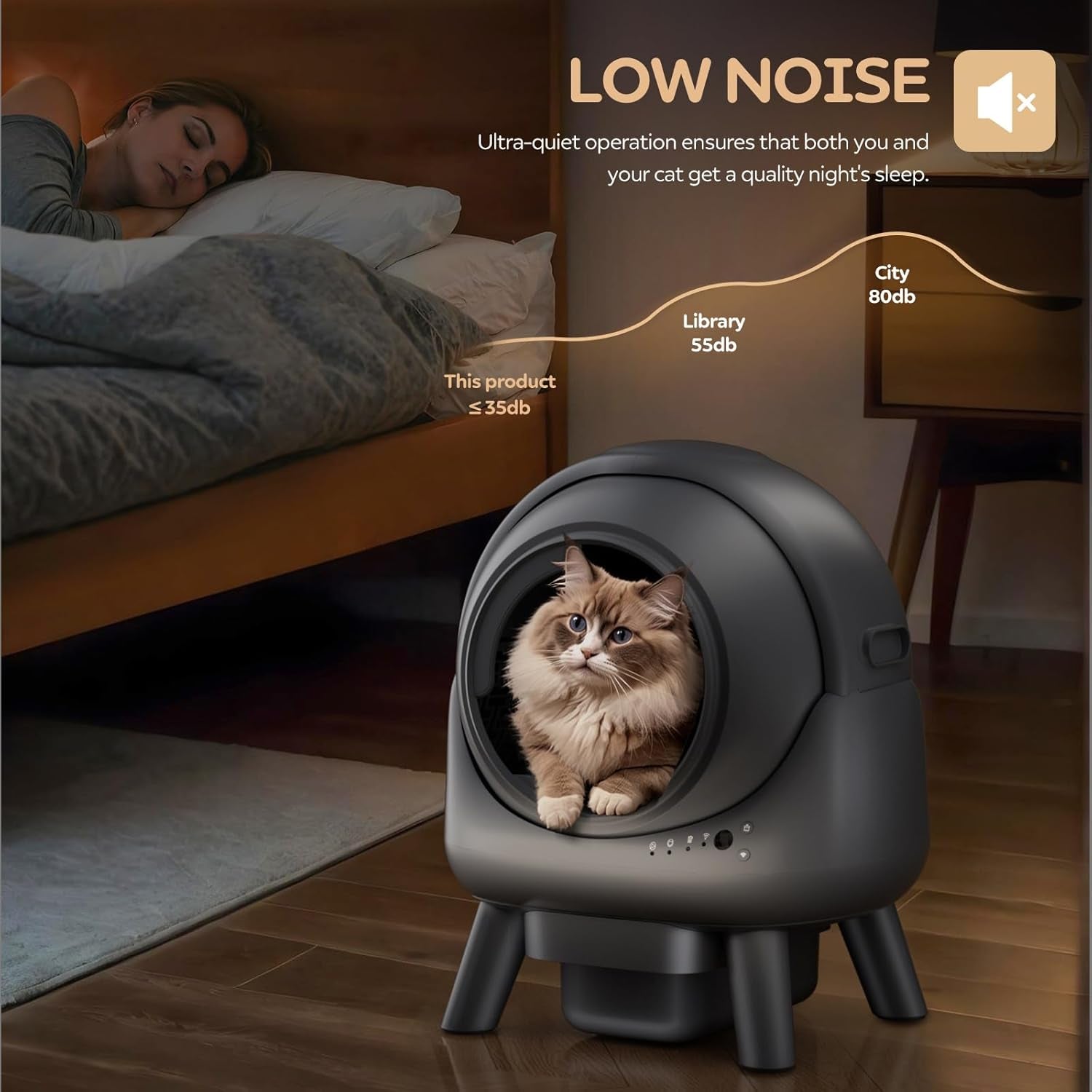Automatic Litter Box, Self Cleaning Litter Box for Multiple Cats, Smart APP Control & Dual Safety Sensors, 15-Day Large Capacity Waste Bin, Odor Control, Includes Trash Bags,Gray
