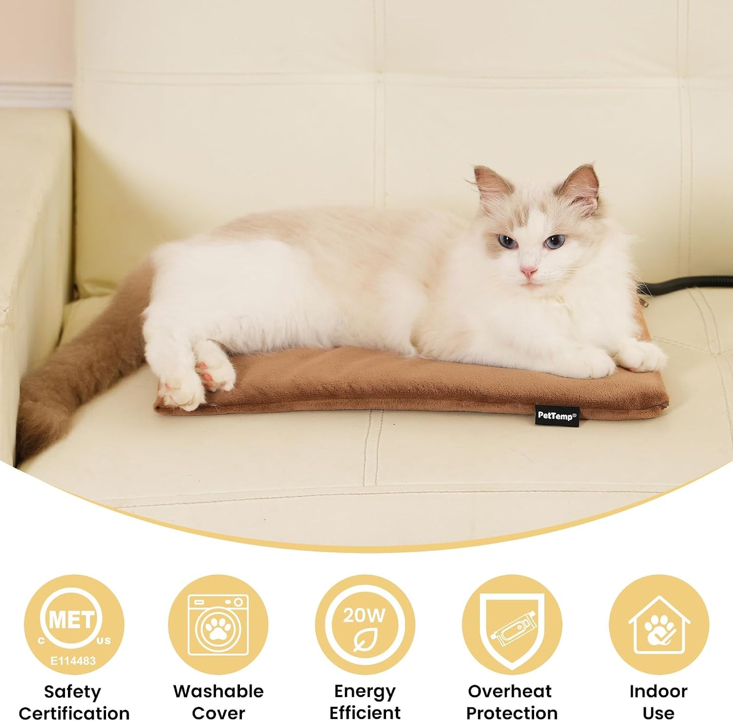 Pet Heating Pad for Cats Dogs Indoor & Sheltered Outdoor Waterproof Heated Cat Bed Heated Dog Bed Chew Resistant Cord Constant Temperature Brown 16 X 13 Inch
