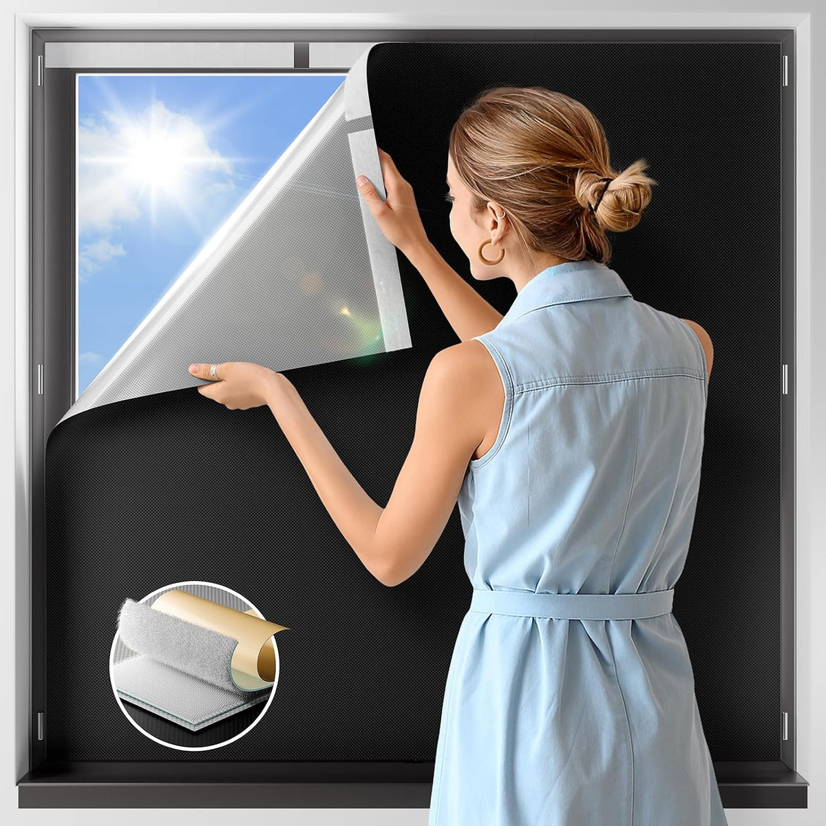 NIGHTON 100% Blackout Window Cover 42''W X 60'' L,No Drill Black Out Blinds