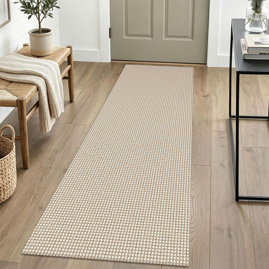 IOHOUZE Washable Runner Rug 2X6 Non Slip Runners for Hallways Entryway Runner Indoor, Kitchen Rugs Woven Cotton Floor Carpet for Kitchen Hall Entrance Bedroom, Cream/Beige