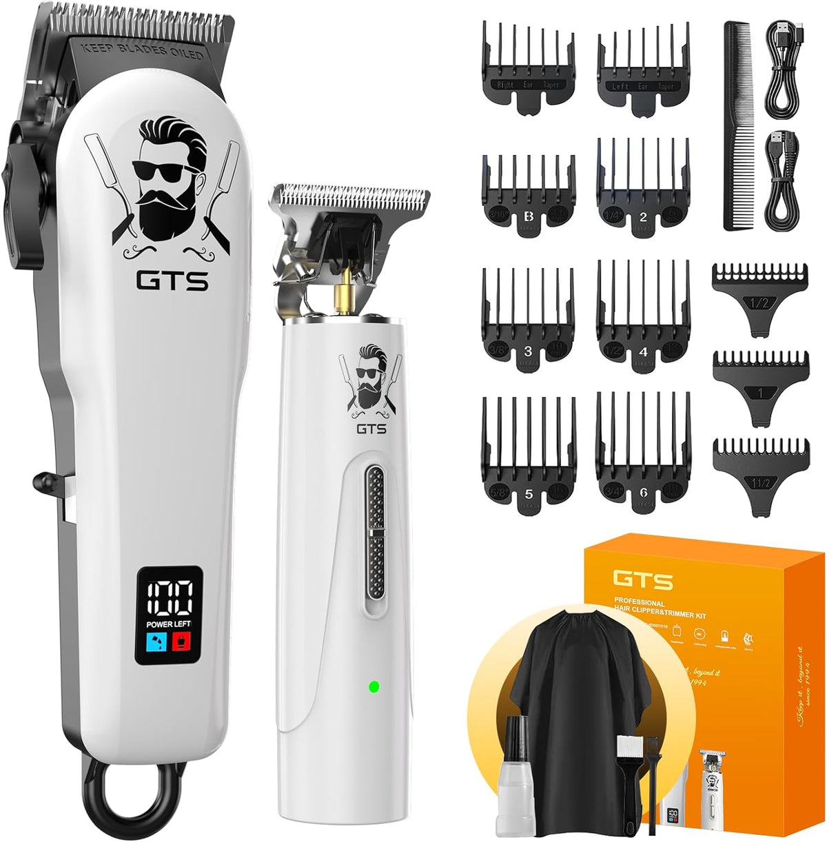 Gtspro Hair Clippers for Men, Clippers and Trimmers Set, Barber Clippers, Electric Hair Trimmer with Box, Gifts for Men White