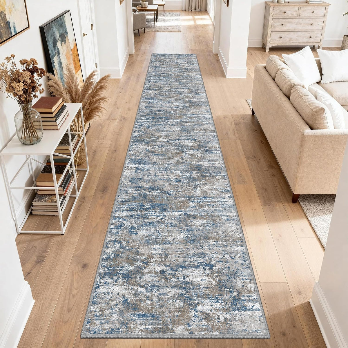 Washable Carpet Runners for Hallway 14Ft-Non Slip Floor Runners for Dogs, Abstract Hallway Runner Rug with ‌Silicone Backing, Stain Resistant Rug for Indoor High Traffic,2.6X14,Multi