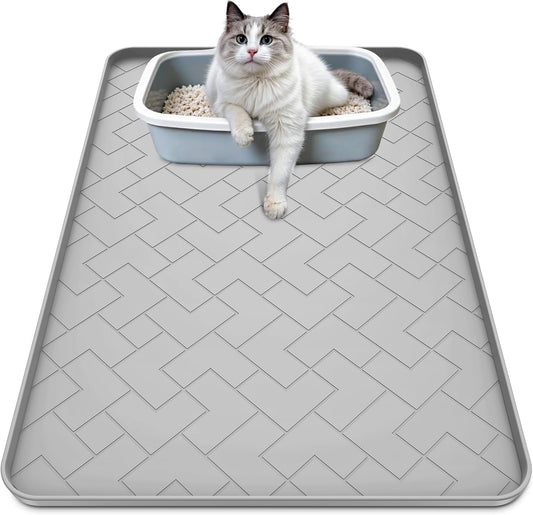 Silicone Cat Litter Mat for Litter Box Large 34" X 22"-Easy to Clean Cat Litter Trapping Mat, Waterproof, Urine-Proof and Non-Slip to Keep the Floor Clean and Tidy（Gray）