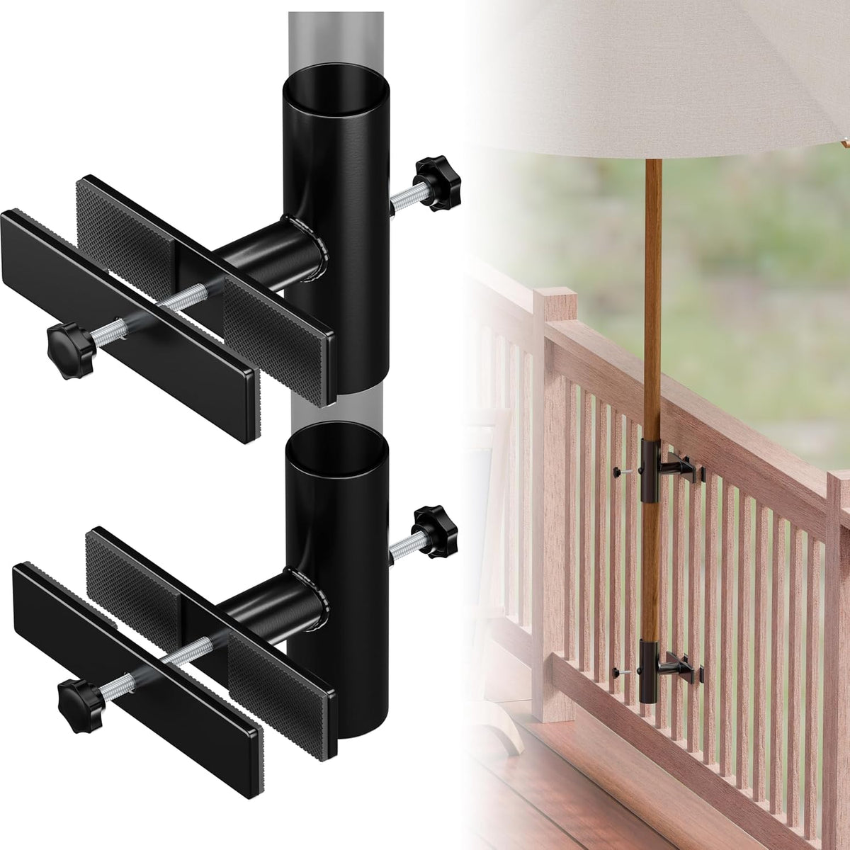Adjustable Patio Umbrella Holder for Deck Railing, Balcony, Steel