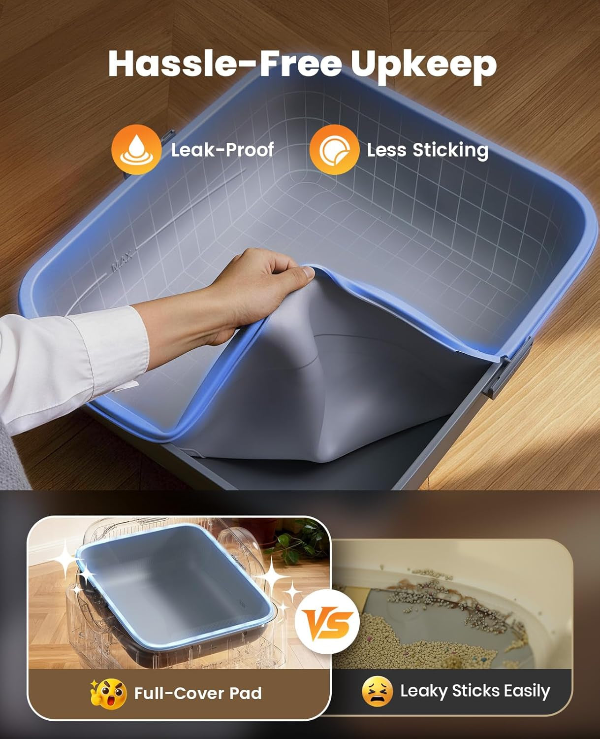Oneisall Self Cleaning Litter Box with APP Control: Open-Top Smart Cat Litter Box Rinsable Easy Clean, Safety Protection&11L Large Waste Bin, Automatic Litter Box for Large Cats (Ease S1 Pro)