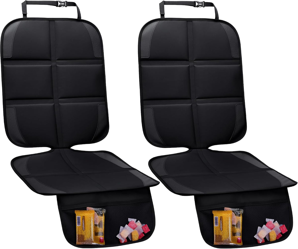Car Seat Protector, 2 Pack Baby Carseat Protector with Mesh Pockets & Non-Slip Backing 600D Durable Seat Cover under Baby Child Car Seat, (Black, Standard)