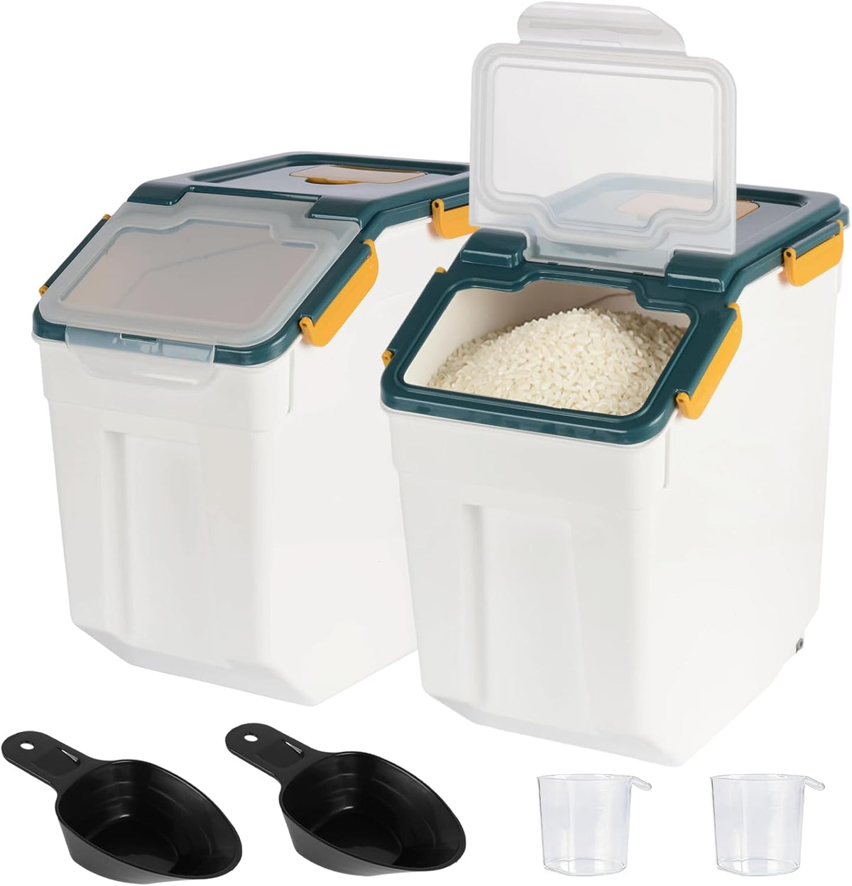 25 Pound Large Food Grade Container for Rice Flour Sugar, Blue, 2Pcs
