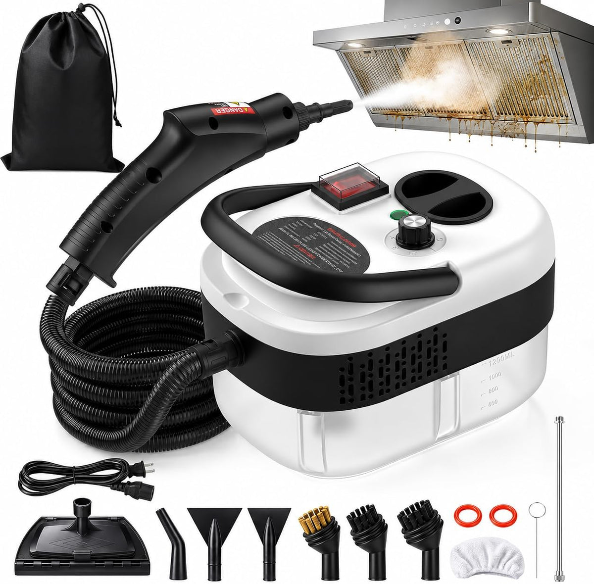 2500W Handheld Steam Cleaner for Home, 6-Level High Pressure Steam Gun, Steam Machine W/40.6Oz Tank, Portable Car Steamer for Auto Detailing & Cleaning, Car, Floor, Furniture, Tile Grout, Wall
