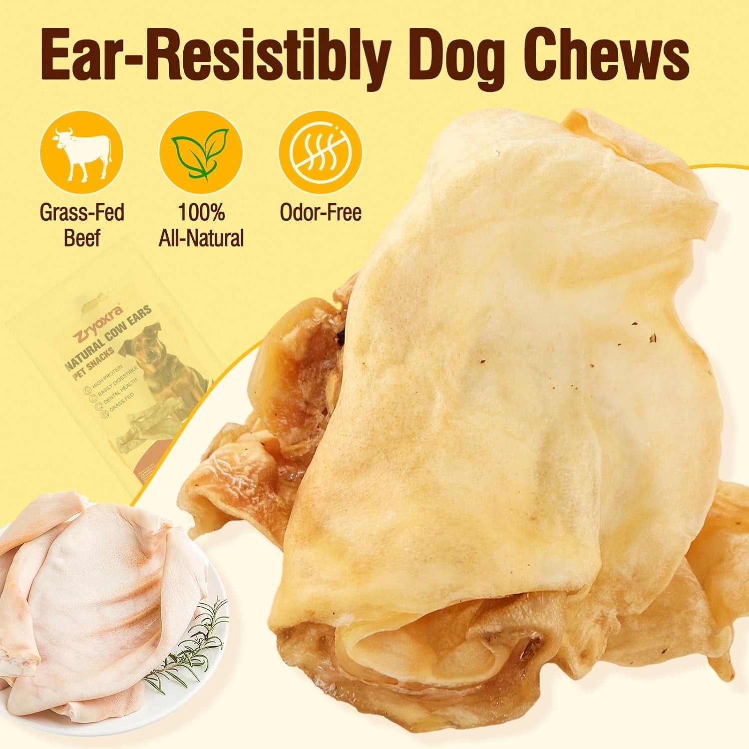 100% Natural Real Cow Ears for Dogs - Single Ingredient Dental Chew, Long-Lasting Treats for All Breeds (Small/Medium/Large) | High Protein, Easily Digestible (3.9 OZ)