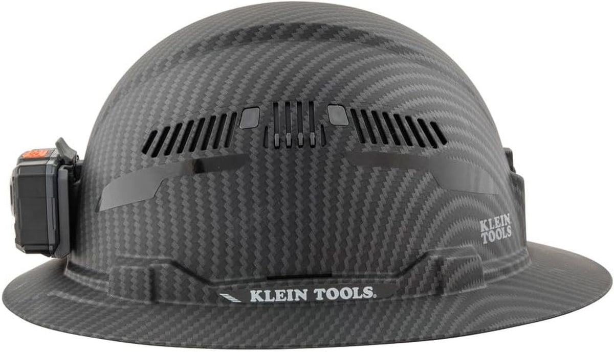 Klein Tools 60347 Hard Hat, Vented Full Brim, W/Headlamp, KARBN Pattern
