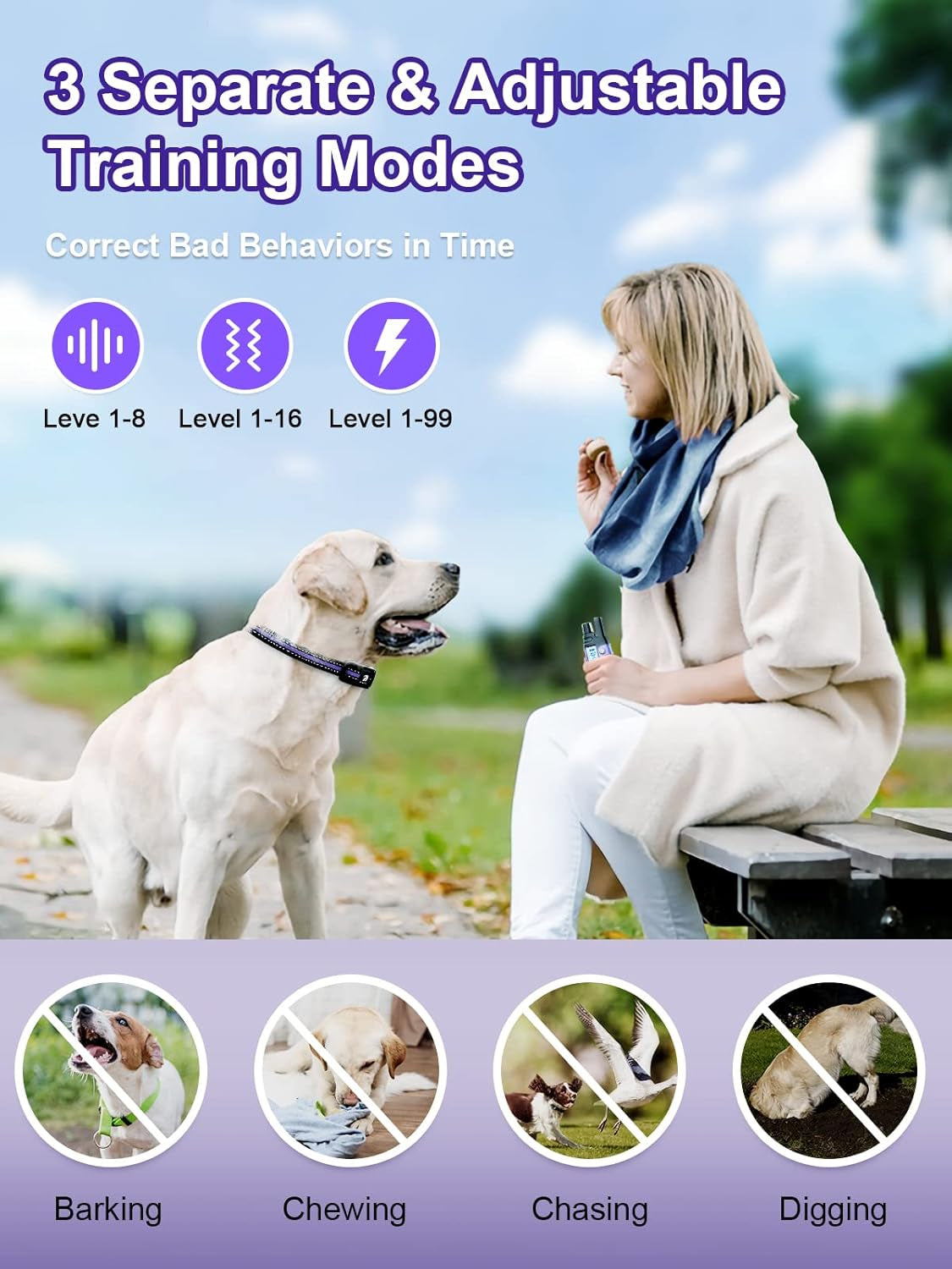 Bousnic Dog Shock Collar 2 Dogs (5-120Lbs) - 3300 Ft Waterproof Training Collar for Dogs Large Medium Small with Rechargeable Remote, Beep (1-8) Vibration (1-16) and Humane Shock (1-99) Modes