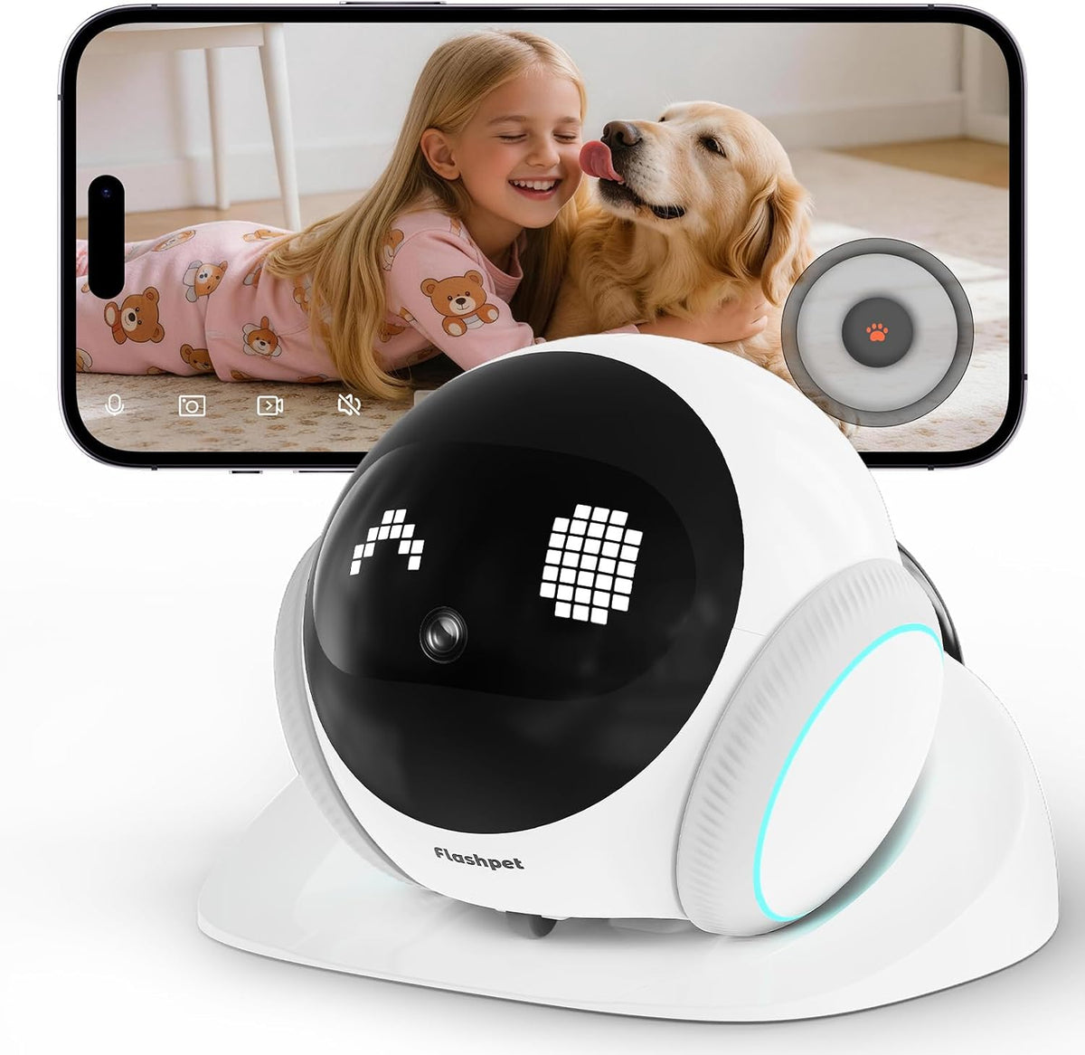Small 1080P Mobile Pet Robot Camera with App Control, White