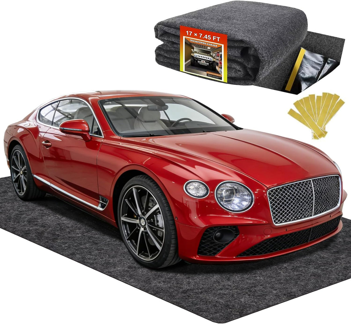 17' X 7.45' Garage Floor Mat for under Car, Heavy-Duty Oil Spill Mat, Waterproof & Absorbent Garage Flooring, Non-Slip Protective Pad for Garage & Shop, Reusable & Washable with Adhesive Tape