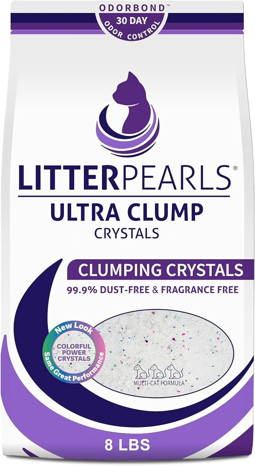 Litter Pearls Ultra Clump Unscented Crystal Clumping Cat Litter 8Lb,White and Clear Crystals,10580