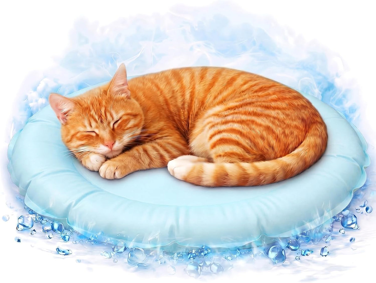 Drydiet Light Blue Cooling Bed Mat for Cats, Small Dogs, Small Pets, 20.1'' X 20.1'' Thickened round Pad Anti-Grab Internal Gel without Water Filling, Lightweight, Washable, Playmat for Indoor/Outdoor